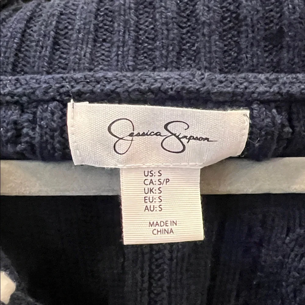 Jessica Simpson Navy Cable Knit Cardigan with Cream Collar EUC - Picture 3 of 6